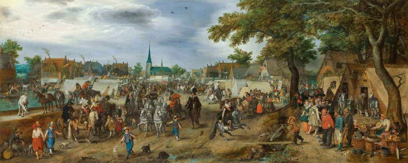 Prinsen Maurits en Frederik Hendrik op de paardenmarkt van Valkenburg, Adriaen Pietersz. van de Venne, 1618