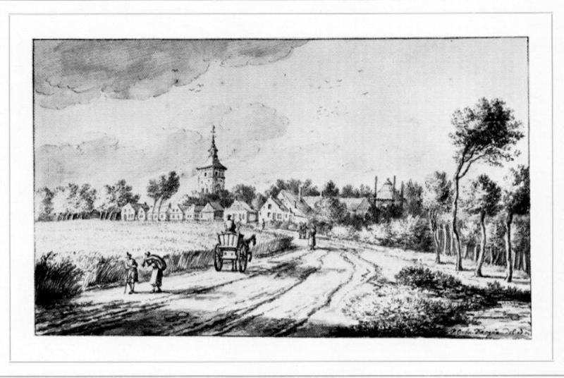 De Middenweg, met op de achtergrond de kerk, ca 1775